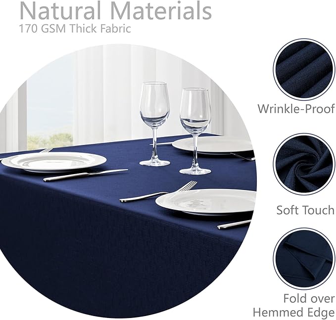 Rectangle Tablecloth Waterproof 60x144 inch Linen Textured Table Cloth Stain and Wrinkle Resistant Washable, Decorative Fabric Table Cover for Dining, Party and Camping, Navy Blue