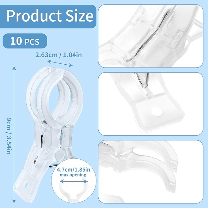 PUGPIU 10 Pack Plastic Transparent Balloon Arch Clips for Backdrop | 3.5 Inch Heavy-Duty Spring Clamps for Birthday Decor | Crafts | Photo Studios