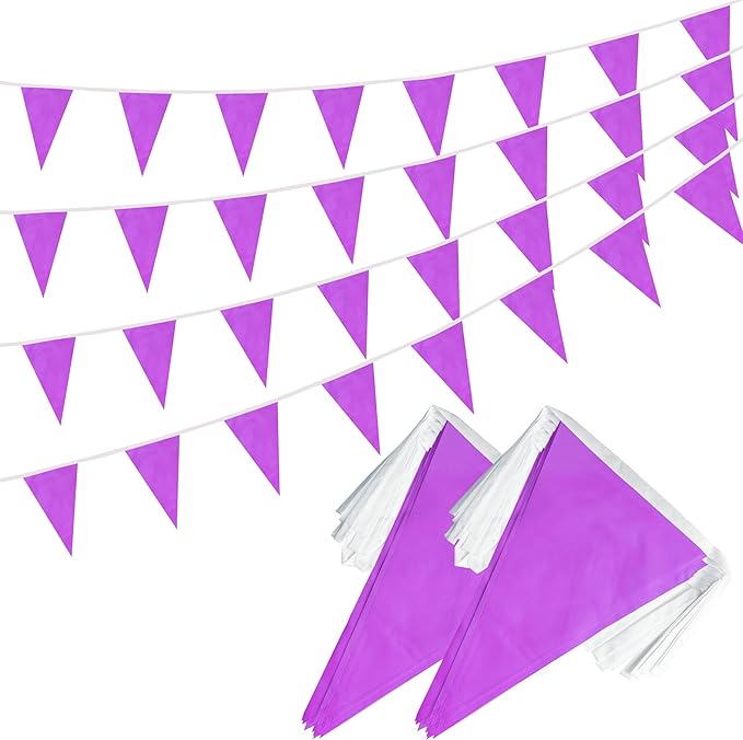 100 Feet Purple Pennant Banner Flags, 60 Pcs DIY Flag for Birthday, Party, Shops, Outdoor and Indoor Decorations, Festival Celebration (Purple)