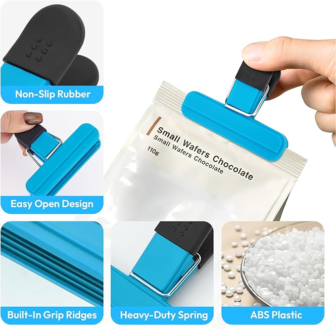 OWLKELA Chip Clips, 6 Pack Colors Plastic Food Clip for Snack, Heavy Duty Seal Grip Wide Open Bag Clips for Food Packages (3 inch x 2.5 inch)