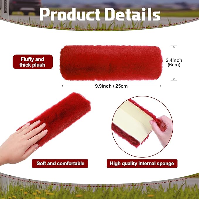 Boao 4 Pack Faux Sheepskin Car Seat Belt Pads Seatbelt Protector Soft Seat Belt Shoulder Strap Cover Comfort Harness Pad(Wine Red, 9.9 Inch)