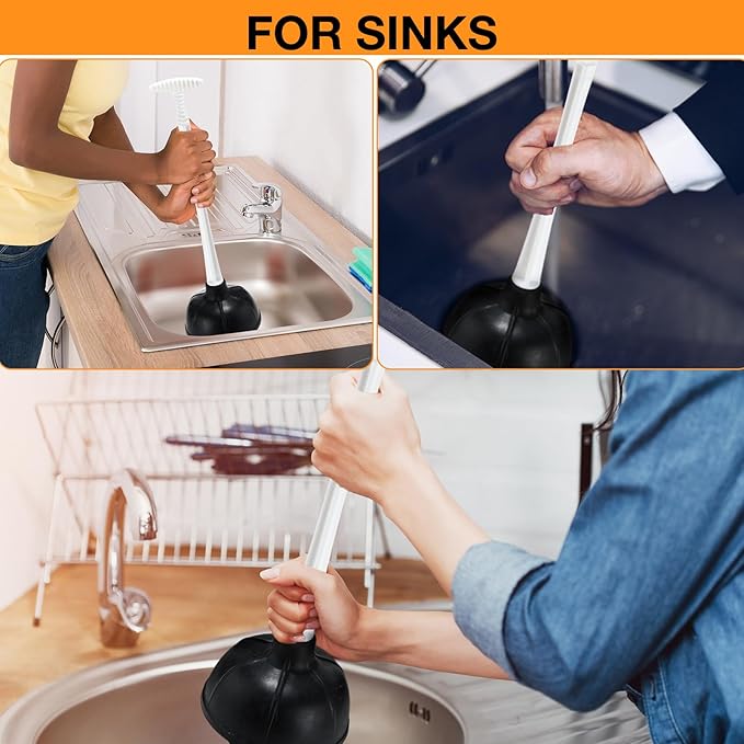 Teenyyou 6 Pcs Toilet Plunger Bulk Heavy Duty Plunger for Bathroom Double Thrust Rubber Force Cup Toilet Bowl for Drain Clog Remover Commercial Industrial Use Black 16.73 Inches