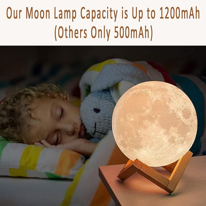 PRUGNA Moon Lamp, 1200mAh Ultra-Long Endurance Night Light, 7.1" 16 Colors LED Moon Light, Remote&Touch Control Room Decor Lamps for Kids Women Gift