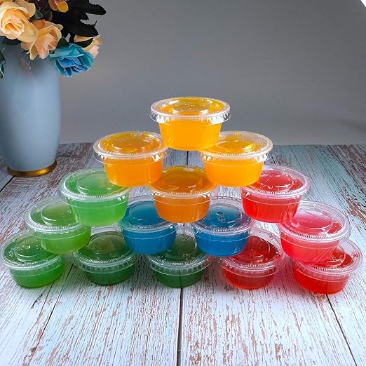 TashiBox 2 oz 100 Sets Disposable Plastic Cups with Lids, Jello Shot Cups Souffle Cups…