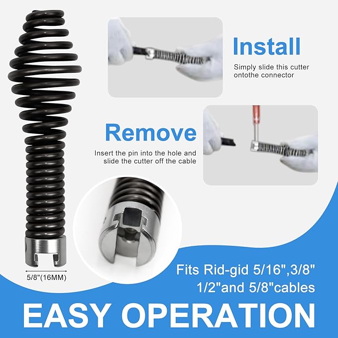 10-Piece Drain Snake Attachments for Ridgid K-400 Accessories, Drain Snake Drill attachment includes Cutting tools, Sawtooth, Glove for C4/6/7/8