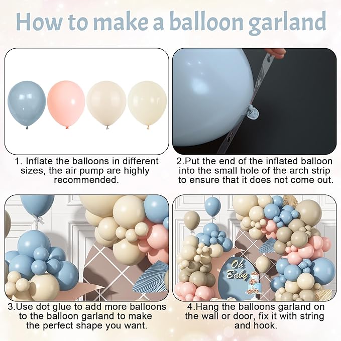 Gender Reveal Balloon Arch Kit 115Pcs Dusty Blue Blush Balloons Garland Boho Retro Peach Cream Orange Ivory White Sand Birthday Party Balloons for Boys or Girls Baptism Baby Bridal Shower Decorations