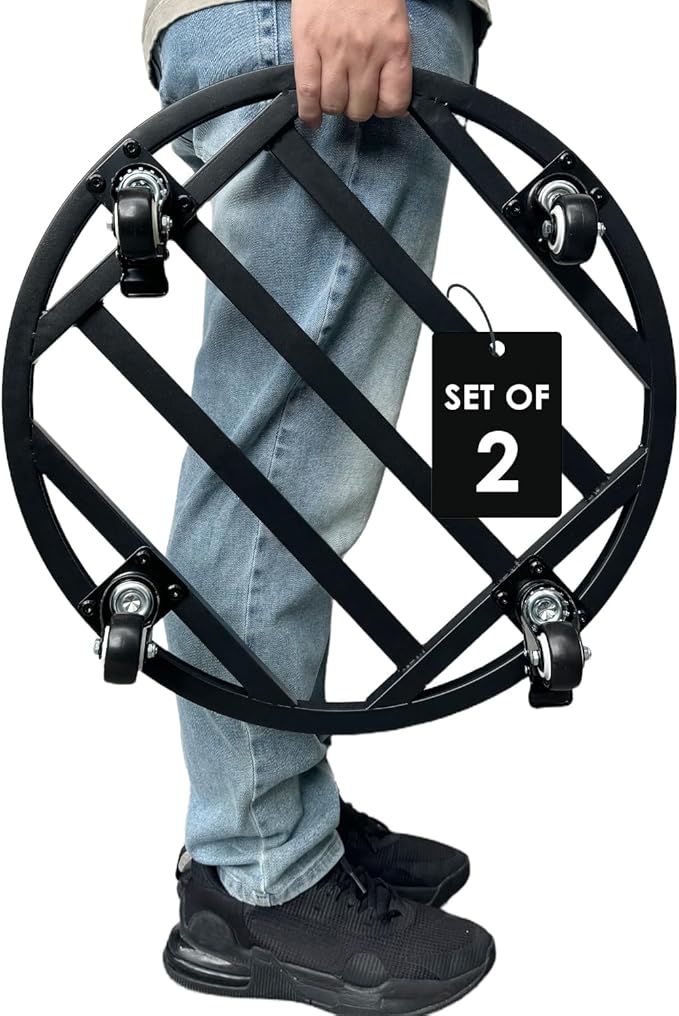 Hongsane 20" Round Plant Stand with Wheels Heavy Duty,Large Metal Plant Caddy Indoor Outdoor Use,Rolling Plant Dolly with Industrial Casters,Rust-Proof Black Plant Tray for Large Planters Pots,2-Pack