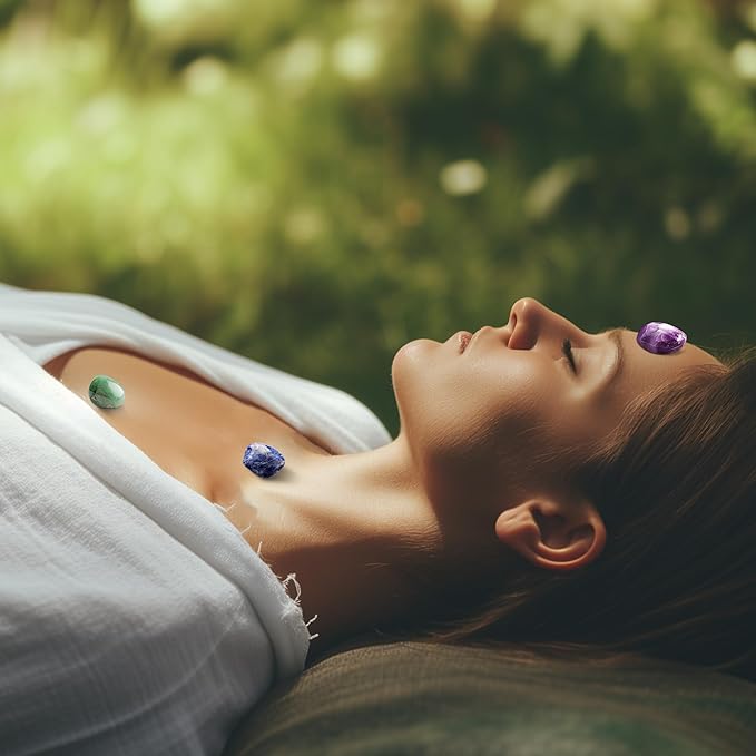 7 Chakra Stone Set, 0.8 Inches Large Size Polished Crystals - Natural Tumbled Gemstones Decorative Rocks for Vase Filler, Aquarium, Fish Tank, Indoor Plants, Indoor Fountain Stones