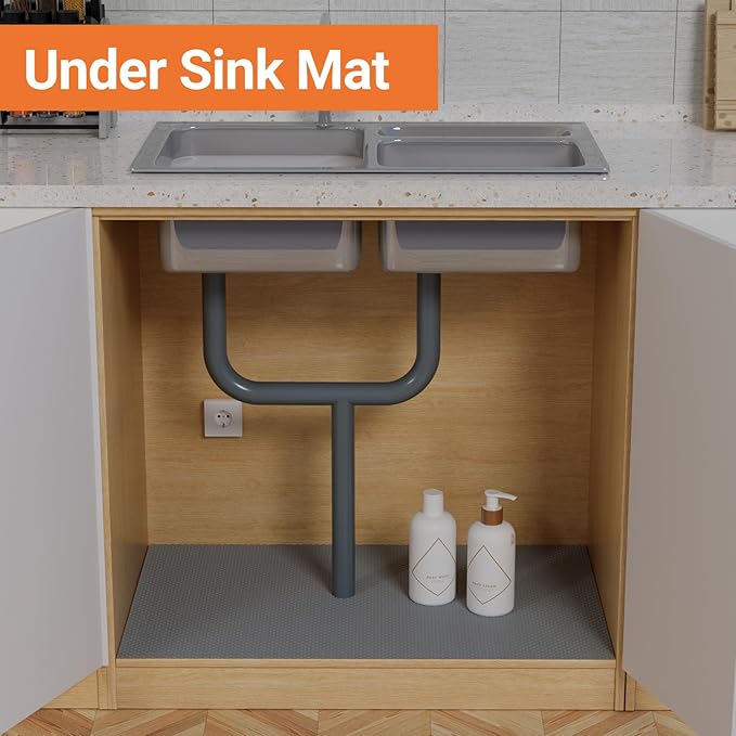 FLPMIX 24-Inch Wide Cabinet Shelf Liner: Waterproof Under Sink Mat Dark Grey 24 x 300 - Washable Easy to Cut Large Kitchen Drawer Liner for Pantry Cupboard