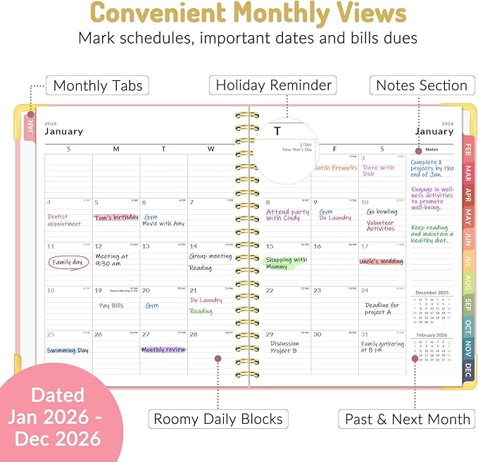 Forvencer 2026 Planner, Hardcover Calendar Planner Weekly and Monthly, Jan 2026 - Dec 2026, 8.5" x 11", Spiral Agenda Book with Tabs, Exquisite Daily Journal Organizer for Home School, Olive Green