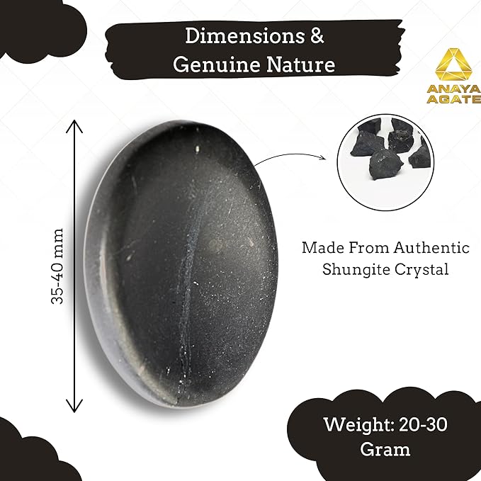 Shungite Worry Stones – Crystal Thumb Worry Stone for Anguish, Stress – Relaxing & Soothing Balance Stones for Meditation, Stress Relief – Healing Stones & Crystals for Men, Women