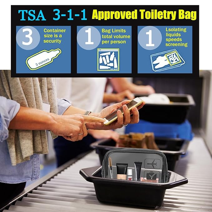 MODENGKONGJIAN TSA Approved Toiletry Bag, 3 Pcs Clear Toiletry Bags Quart Size Travel Makeup Cosmetic Bag for Women Men, Carry-on Airport Airline Compliant Bag (Flesh Pink)