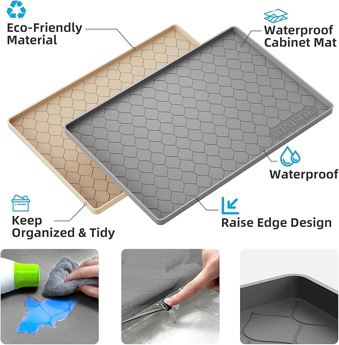 Silicone Under Sink Mat 22" x 22", kitchen Essentials and Gadgets, Shelf liner and Cabinet Protector, Home Organizers and Storage, Waterproof Bathroom Tray