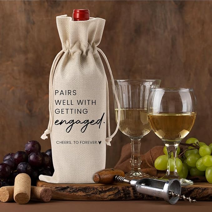 2pc Engaged Wine Bag Engagement Gifts for New Couples Her Engagement Party Decorations Pairs Well with Getting Engaged Wine Accessory Sets Champagne Bottle Wraps Bags