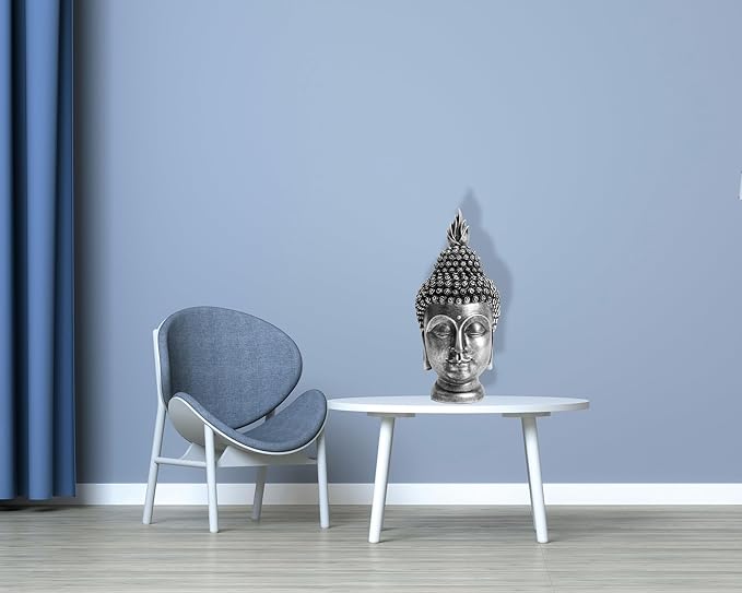 Buddha Head Statue Zen Meditation Decoration, 11 inch Resin Antique Silver Buddha Head Statue for Buddhist Spiritual Altar Decoration Buddhism Gifts