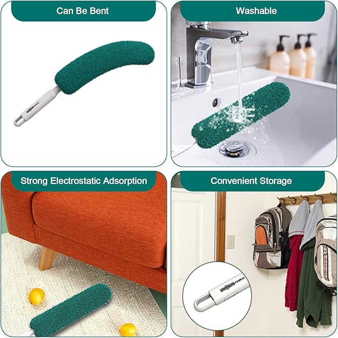 EHOMGUI Microfiber Duster, Feather Duster, Dusters for Cleaning, Washable Dusters with Reusable Microfiber Head, Feather Dusters for Cleaning Cobweb, Blinds, Furniture, Cars-Green