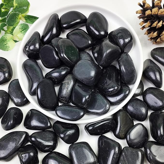 2lbs Black Pebbles for Plants, 1-2 Inch High Polished Natural River Rocks for Landscaping, Decorative Stones Vase Filler Fish Tank Aquariums Garden Outdoor and Indoor DIY
