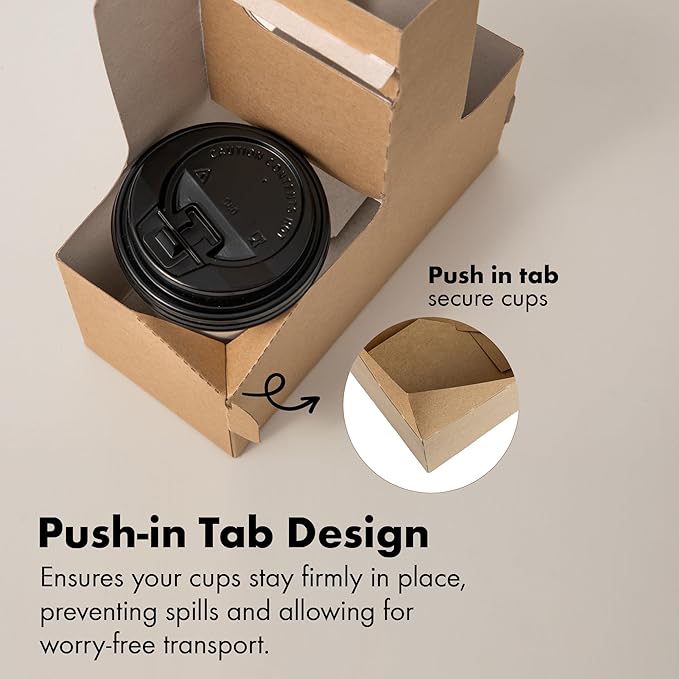 FMP Brands 2 Cup Disposable Drink Carrier with Handle, 60 Pack Kraft Paperboard Handled Drink Carriers 12-30 oz to Go Coffee Cup Holder, Cup Carrier for Cold Hot Drinks, Valentine Mother's Day