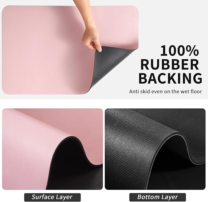 HotLive Dish Drying Mat for Kitchen Counter, Heat Resistant Drainer Mats with Non-slip Rubber Backed, Hide Stain Kitchen Super Absorbent Draining Mat, Easy to Clean Dish Rack Pad, Pink 18"x32"