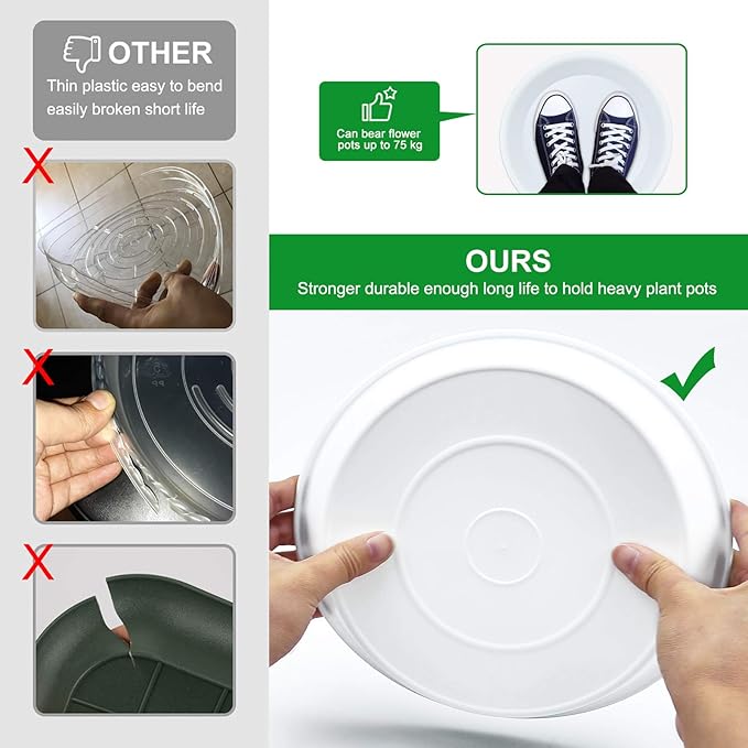 TITE 3 Pack Plant Saucer Heavy Duty Sturdy Drip Trays for Indoor and Outdoor (10 Inch, White)