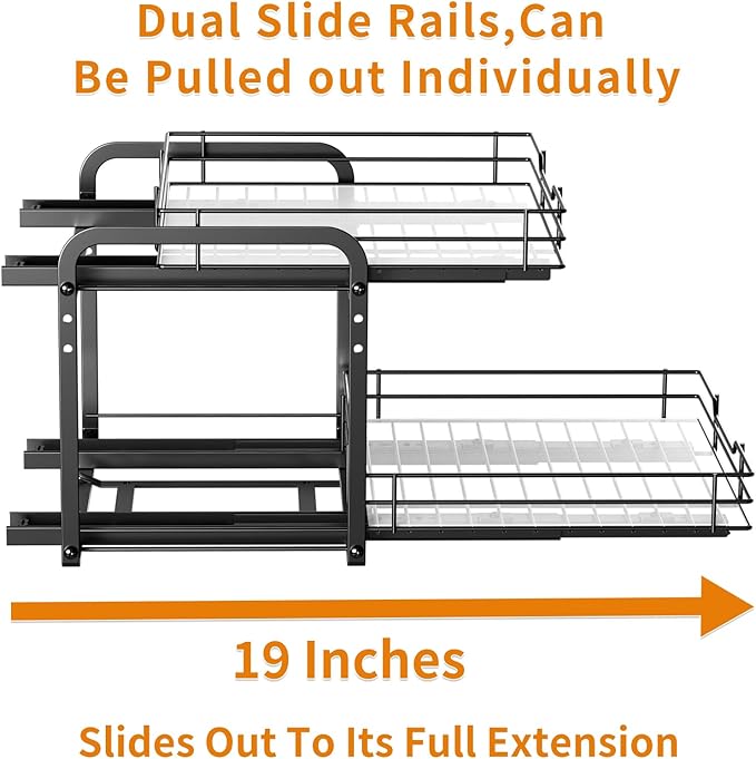 RCHYFEED Spice Organization for Cabinet, 2 Tier Pull out Spice Rack Organizer for Inside Cabinets & Pantry, Slide out Heavy Duty Spice Shelf Rack for Kitchen Seasoning (11.5" Wx10.5 Dx9.5 H)
