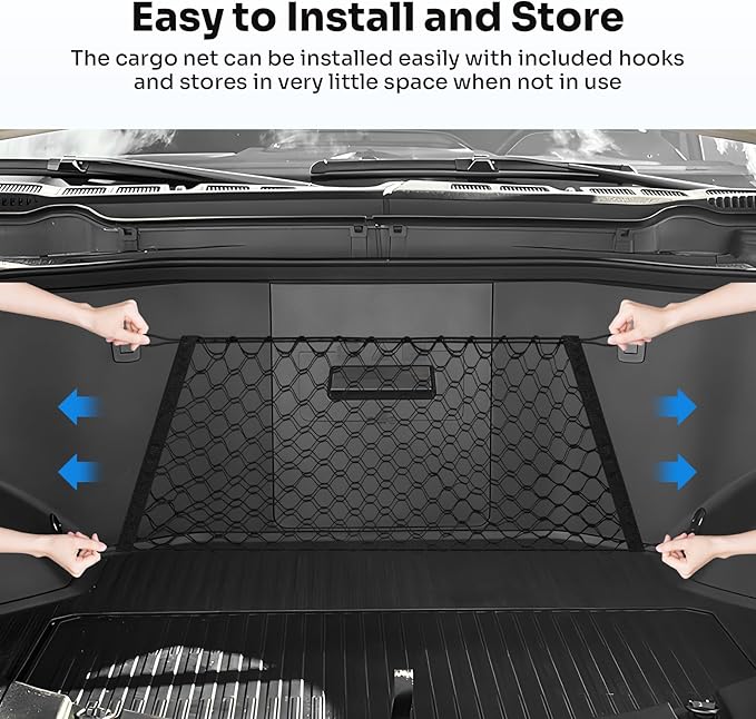 Canvcle Front Trunk Frunk Cargo Net for 2022-2025 2026 Ford F-150 Lightning Accessories Stand Envelope Style Mesh Trunk Net Organizer and Storage Stretchable Adjustable Elastic Nylon Cargo Netting