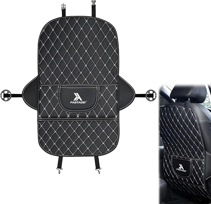 Universal Car Kick Mats Back Seat Protector with Storage Pockets, Premium Leather Car Seat Back Cover Protector Waterproof Scratch-Resistant Easy Clean