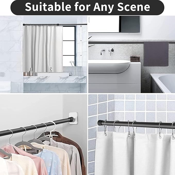 2Pcs Spring Tension Curtain Rod，21-38 Inches Adjustable Expandable Pressure Black Curtain Tension Rods For Kitchen, Bathroom, Window, Home