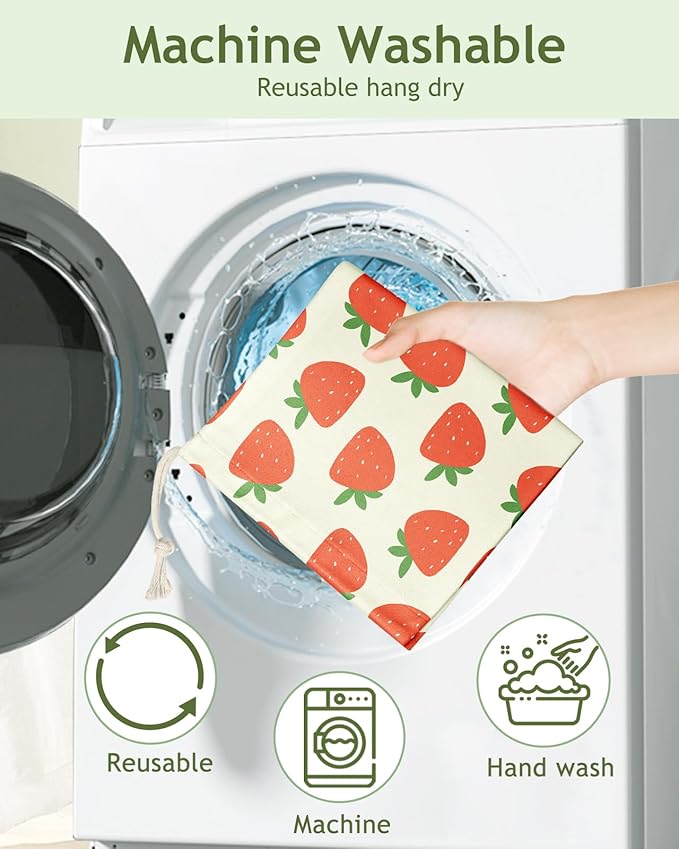 Kokaaee Plastic Bag Holder, Grocery Bag Organizer - 1 Pack Cute Kitchen Dispenser Holders Reusable Shopping Western Hanging Wall with Adjustment Drawstring Closure for Women Home, Strawberry