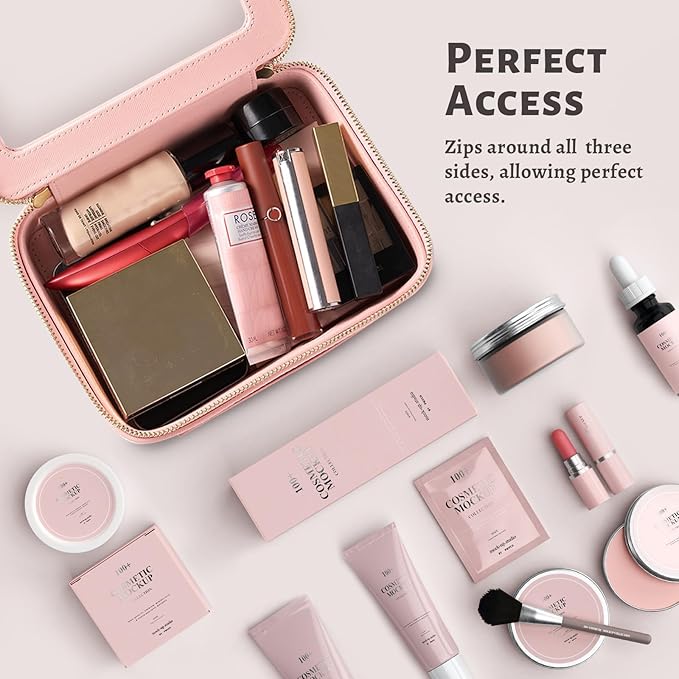 Aveniee Clear Makeup Bag Organizer Set, Portable Travel Toiletry Case for Women, Vegan Leather Cosmetic Pouch Car Bag for Essentials 2pcs, Middle & Large, Pink