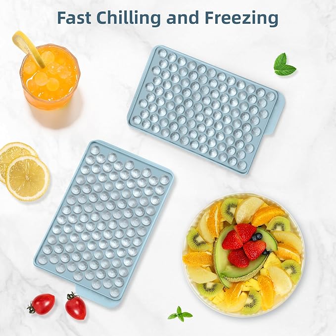 WIBIMEN Mini Ice Cube Trays, 0.55” Tiny Pebble Ice for Iced Coffee & Cocktails, Fast Chill, Easy Twist Release, Stackable (1 Pack, Blue)