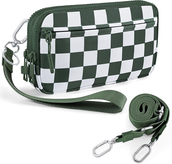 Checkered WristleWallets for Women, RFID Wallet Crossbody with 4 Zippers, Credit Card Holder Cell Phone Organizer