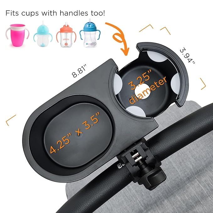 liuliuby Universal Stroller Snack Tray Attachment | Stroller Cup Holder Attachment Universal Snack Tray for Stroller Tray Attachment | Clip On Baby Stroller Accessories for Joggers, Umbrella & Wagons