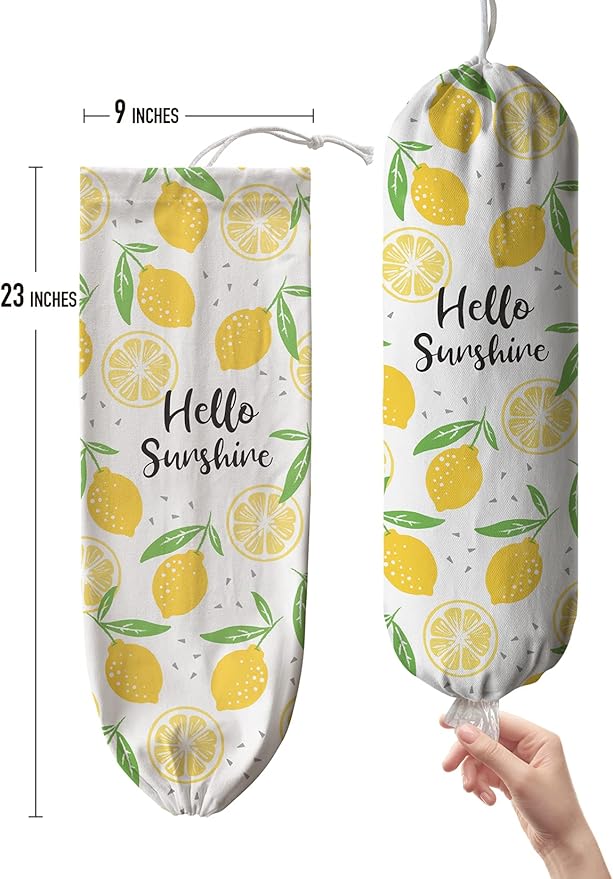 Hglian Lemon Grocery Bags Holder, Sunshine Plastic Bag Holder Garbage Shopping Trash Bags Storage Organizer, Cute Lemon Kitchen Décor, Gifts for Women