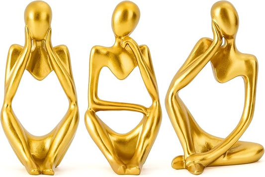 Thinker Statues and Sculptures,Sandstone Resin Thinker Statue Ornaments, Abstract Style Sculptures, Housewarming Gifts, Home Decorations, Living Room Desk Decor (Gold)