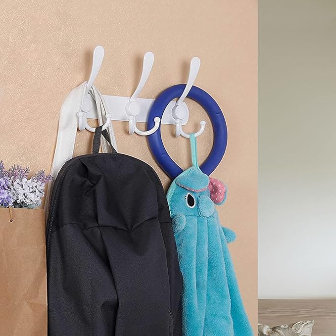 Coat Rack Wall Mounted,3 Tri Stainless Steel Coat Hook for Coat Hat Robes Towel in Mudroom Entryway (White, 2 Pack 3 Hook)