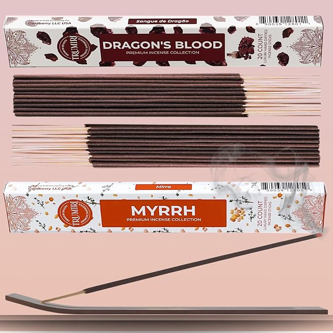 Trumiri Incense Sticks - Combo Pack of 40 Insence-Sticks - 20 Dragons Blood + 20 Myrrh - Insenses - Insents - Incents - Inscense - Incence - Incienso - All Natural Incense Sticks