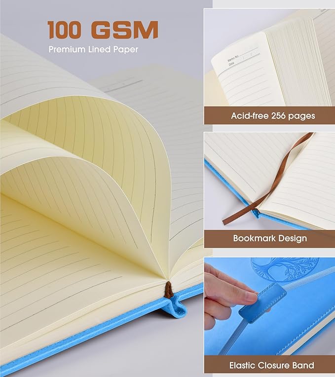 Lined Journal Notebook for Women Men,256 Pages A4 Large Hardcover Leather Journals for Writing,Travel,Business,Work,School,College Ruled Notebooks for Note Taking,Diary Notepad 8.6"×11"(Light blue)