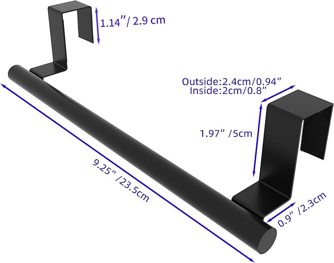 Cabinet Door Towel Bar - Single, Stainless Steel & Matte Black Over Cupboard Door Towel Holder