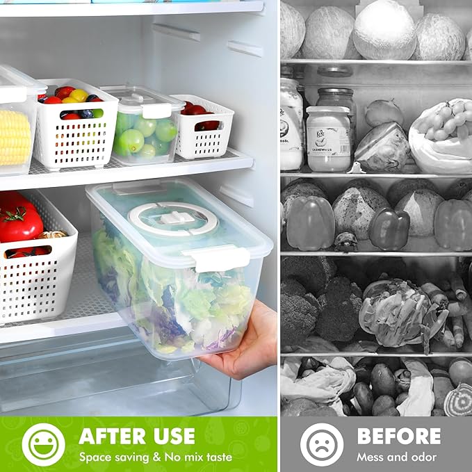 LUXEAR Produce containers for fridge,3 Set Fruit Containers with Removable Colander, BPA-Free Produce Saver Containers with Lids Dishwasher&Microwave Safe Keep Fruits, Vegetables, Berry, Fresh Longer
