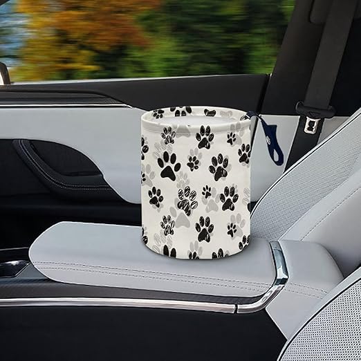 Panskyllis Cute Paws Car Waste Basket Can Universal Compact Rubbish Holder Mini Car Organizer for Car Garbage