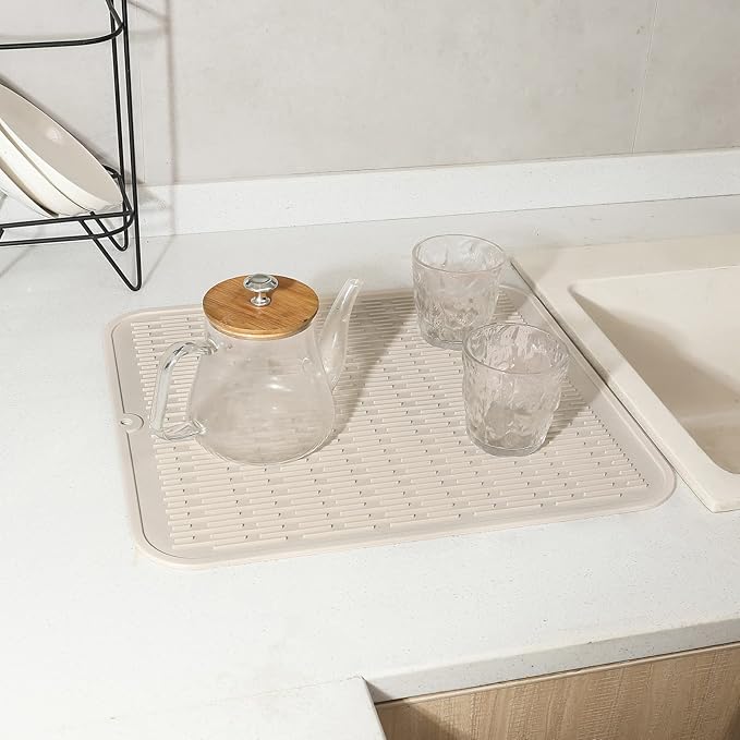 MicoYang Silicone Dish Drying Mat for Multiple Usage,Easy clean,Eco-friendly,Heat-resistant Silicone Mat for Kitchen Counter or Sink,Refrigerator or Drawer Liner Tapioca 2XL 24 inches x 18 inches