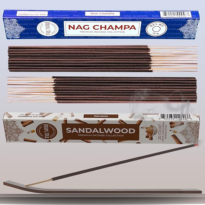 Trumiri Incense Sticks - Combo Pack of 35 Insence-Sticks - 15 Nag Champa + 20 Sandalwood - Insenses - Insents - Incents - Inscense - Incence - Incienso - All Natural Incense Sticks
