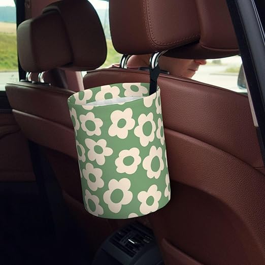 YANGDADA Vintage Groovy Flowers Car Trash Can Small Portable Car Garbage Bag for Back Front Seat RV's Camping Accessories