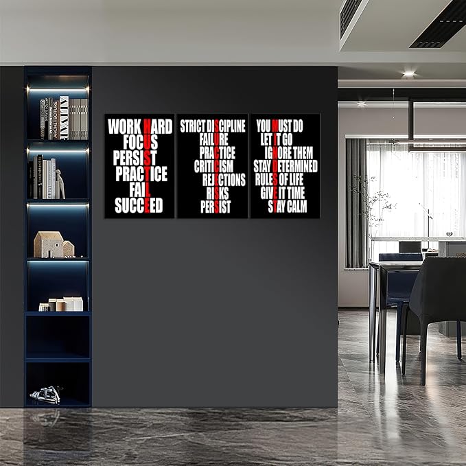 KAWAHONE Motivational Wall Decor - Hustle/Success/Mindset Definition Poster Inspirational Quotes Wall Art - Positive Affirmations Office Decor for Bedroom Living Room Home