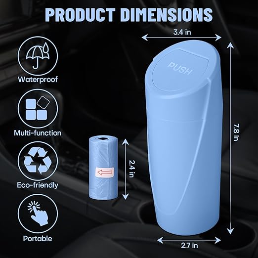 SGLRT Car Trash Can Bin with Lid - 2 Packs Car Garbage Can Cup Holder - Blue Mini Leakproof Vehicle Garbage Bin with 40pcs Trash Bags-Automobile Organizers and Storage for Front Back Seat Accessories