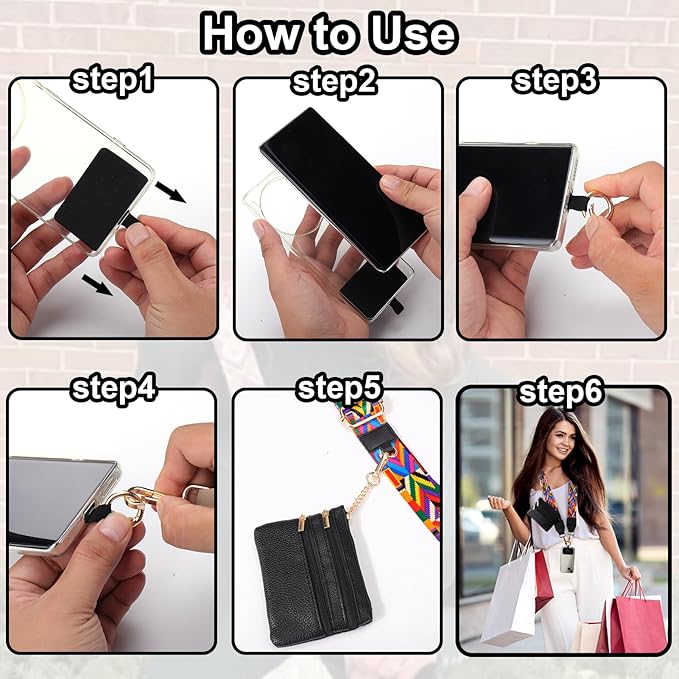 XANGNIER Clip and Go Strap for Phone with Wallet Crossbody, Phone Strap with Zippered Wallet, Adjustable Anti Theft Cellphone Lanyard for Women, Cellphone Chain Accessories, Multicolor 10