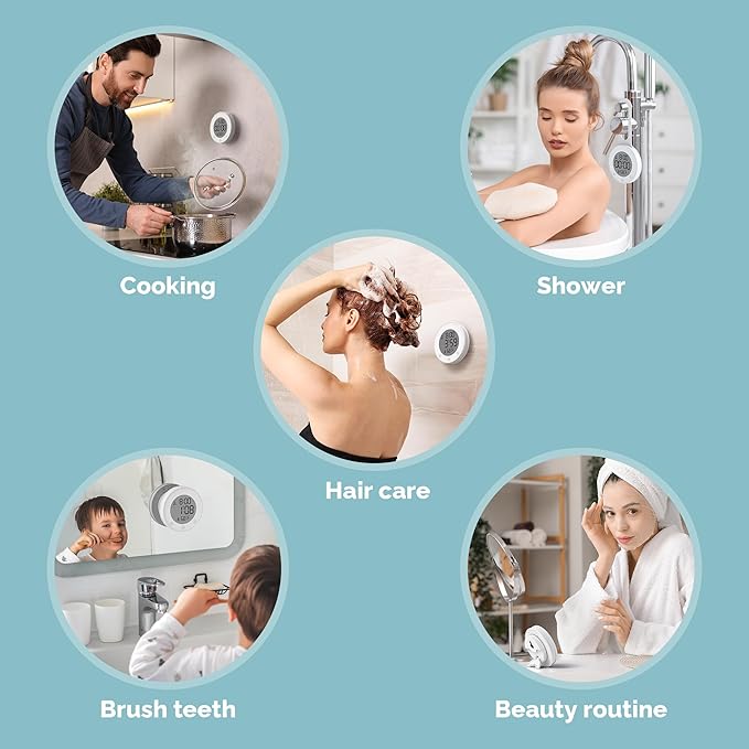 KADAMS Shower Clock Waterproof Bathroom Timer – Digital Wall Clock with Countup & Countdown, Magnetic Kitchen Clock with Temperature, Suction Cup for Kids Shower Spa Sauna Cook Bath, White
