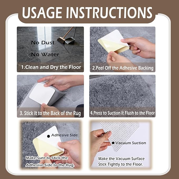 FuKuEn Rug Pad Gripper for Hardwood Floor Non-Slip Vacuum Tech Invisible Grippers for Carpet Anti Skid Self Adhesive Area Rug Pad for Tile Washable Cuttable Reusable Rug Tape 10x10cm