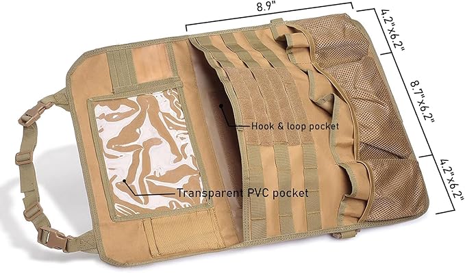 Tactical Car Seat Back Organizer Upgraded Tactical Molle Seatback Cover Protector Universal Fit Vehicles Truck MPV Pickup (Khaki)
